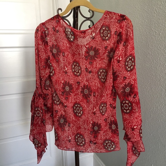 INC International Concepts Red Sheer Top, Sz 2 - Picture 2 of 7